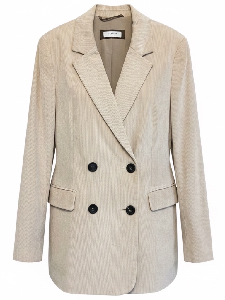 Peserico Beige Double Breasted Velvet Corduroy Blazer Jacket